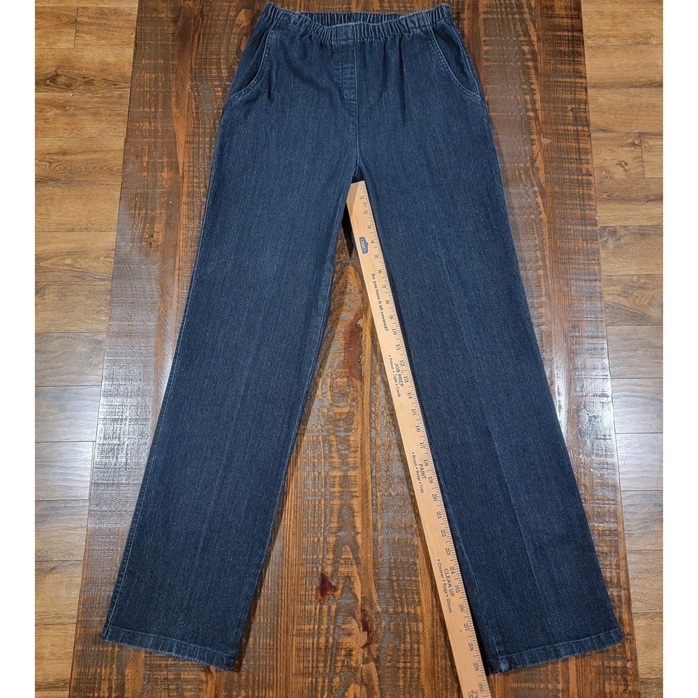 Allison Daley Womens Dark Wash Elastic Waist Denim Pants Straight Leg Size 8